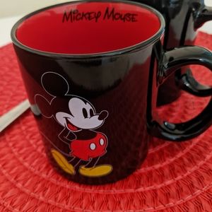 Disney Mickey mouse collectible ceramic coffee mug black with red inside, set